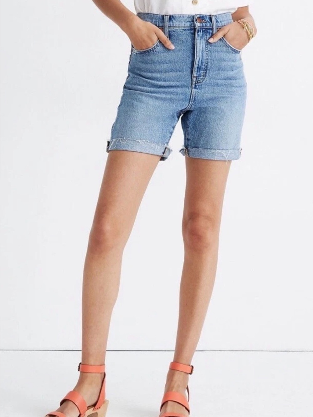 Madewell High-Rise Denim Mid-Length Shorts in Lawndale Blue